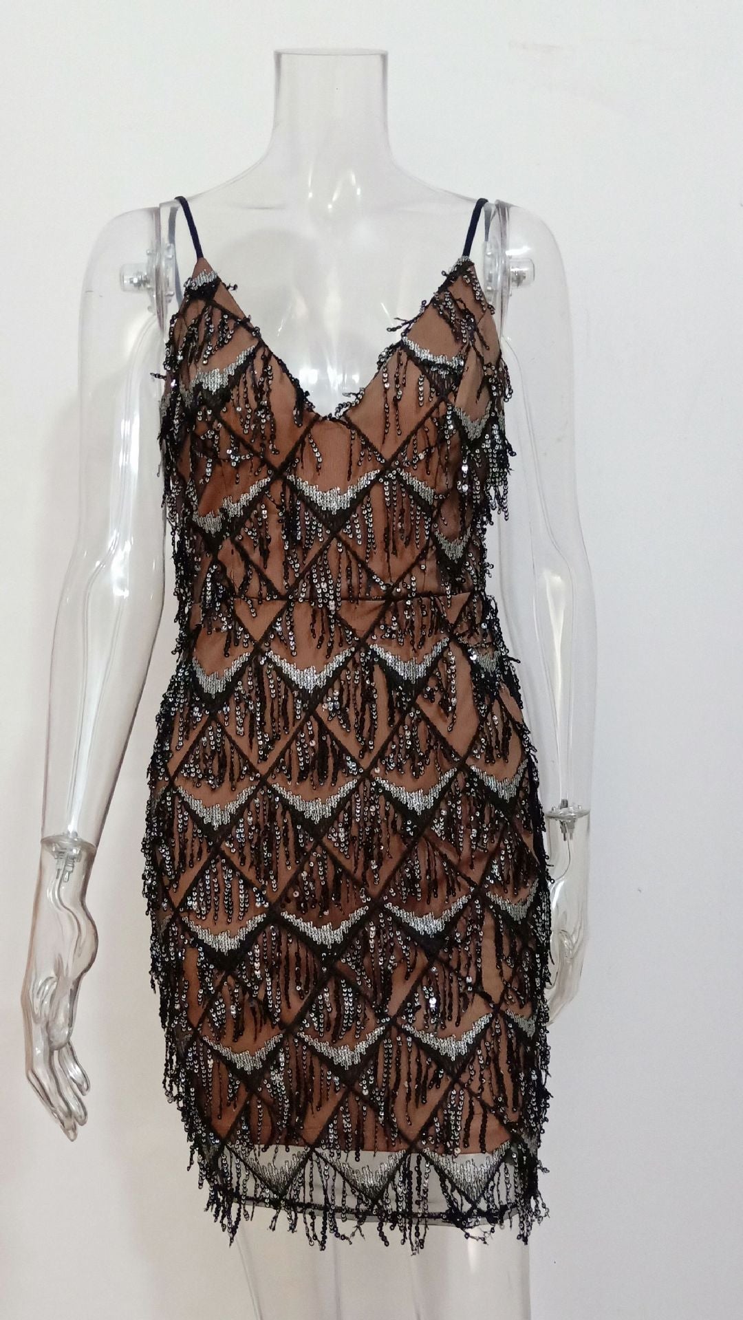 Sexy Deep V Neck Backless Mini Night Club Dresses-Dresses-Black-S-Free Shipping at meselling99