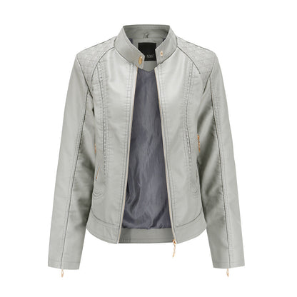 Women PU Leather Jacket Office Lady Coat