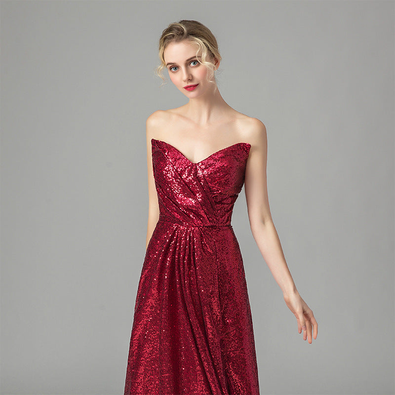Sexy Women Red Strapless Long Evening Party Dresses-Dresses-Free Shipping at meselling99