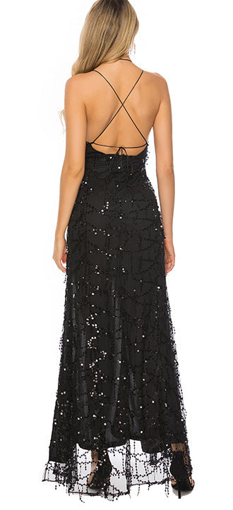 Sexy Backless Sequin Long Evening Dresses-Dresses-Free Shipping at meselling99