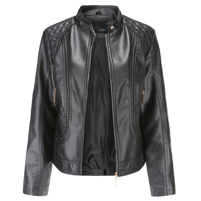 Women PU Leather Jacket Office Lady Coat