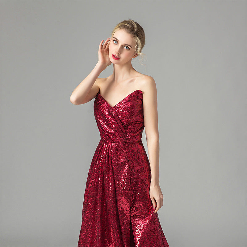 Sexy Women Red Strapless Long Evening Party Dresses-Dresses-Free Shipping at meselling99