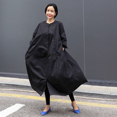 Women Long Sleeves Round Neck Plus Sizes Shirt Dresses-Cozy Dresses-Khaki-S-Free Shipping at meselling99