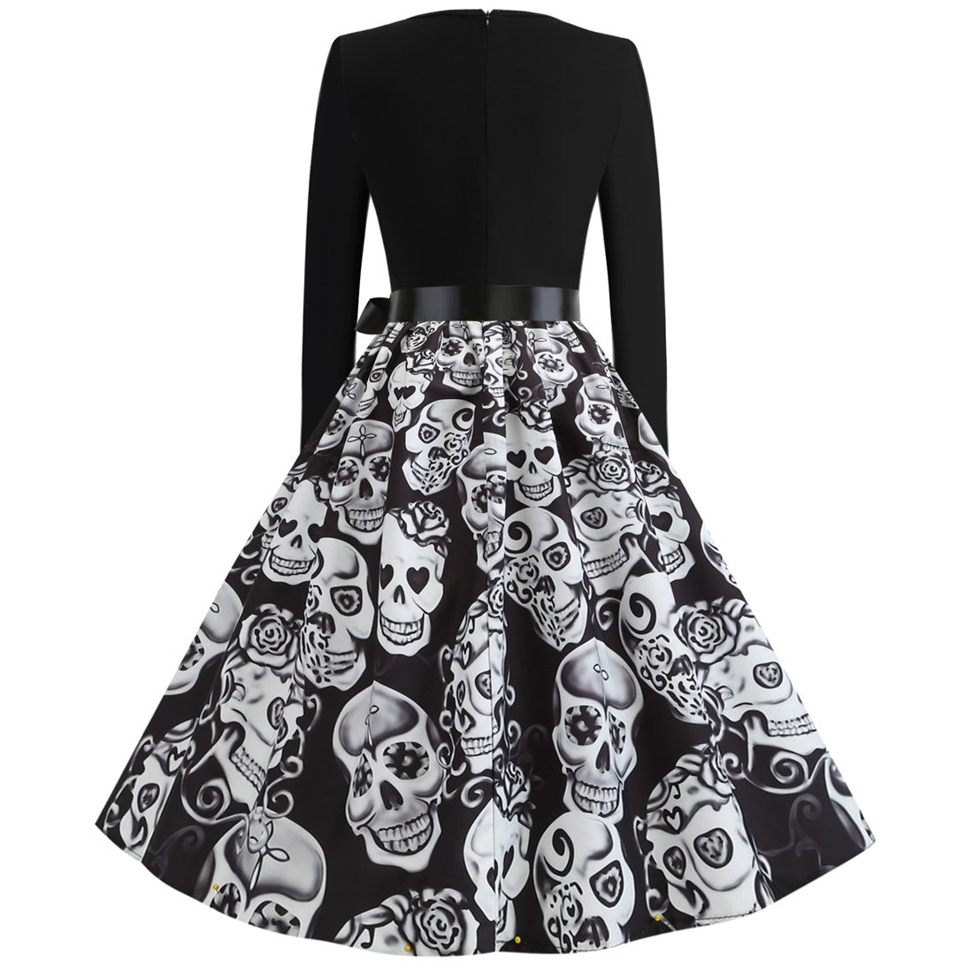 Happy Halloween Long Sleeves Round Neck Vintage Dresses-Halloween Dresses-Black-S-Free Shipping at meselling99