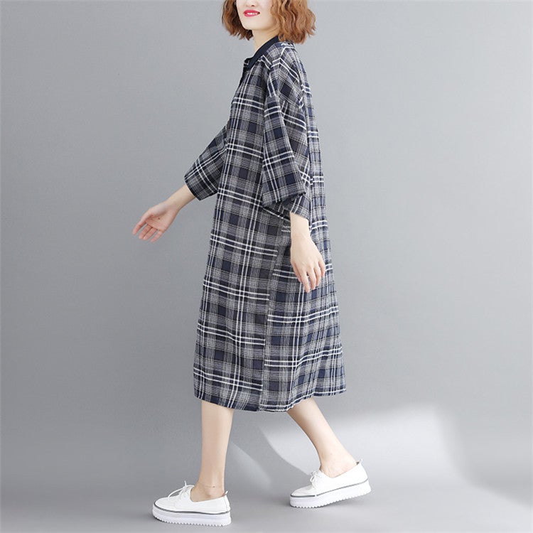 Vintage Linen Plaid Cozy Short Shirt Dresses-Dresses-Free Shipping at meselling99