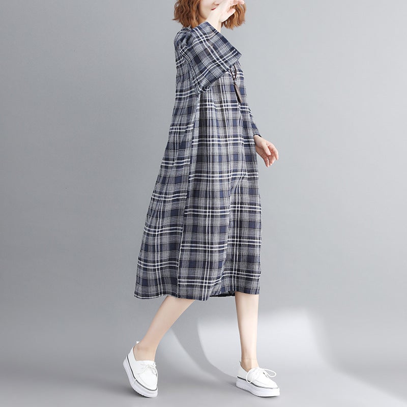 Vintage Linen Plaid Cozy Short Shirt Dresses-Dresses-Free Shipping at meselling99