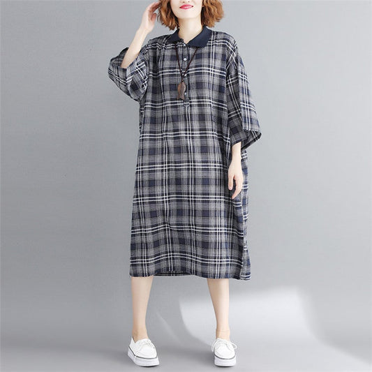 Vintage Linen Plaid Cozy Short Shirt Dresses-Dresses-Free Shipping at meselling99