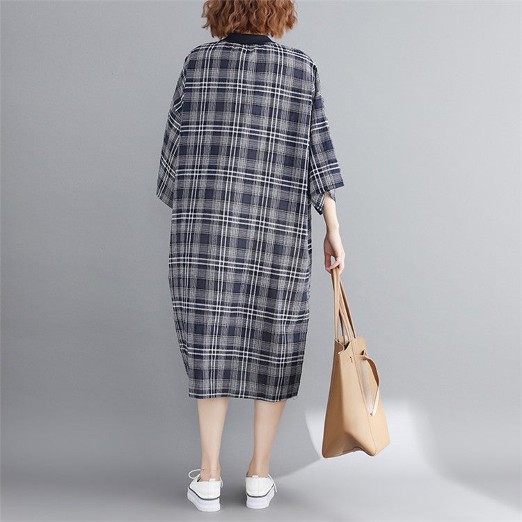 Vintage Linen Plaid Cozy Short Shirt Dresses-Dresses-Free Shipping at meselling99