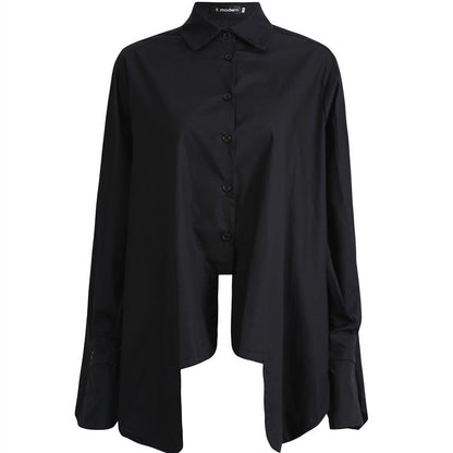 Women's White Oversized Shirt – Irregular Hem Loose Fit Blouse