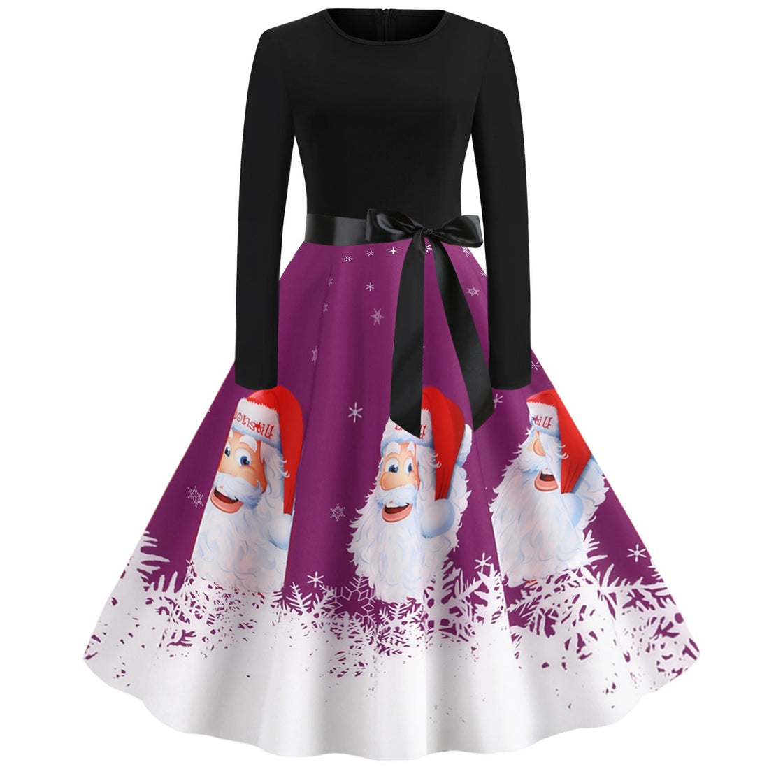 Vintage Merry Christmas Round Neck Long Sleeves Dresses-Red-S-Free Shipping at meselling99