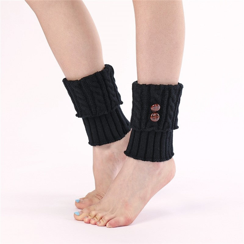Short Knit Leg Warmers With 8-Button Twisted Cable Knit