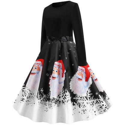 Vintage Merry Christmas Round Neck Long Sleeves Dresses--Free Shipping at meselling99
