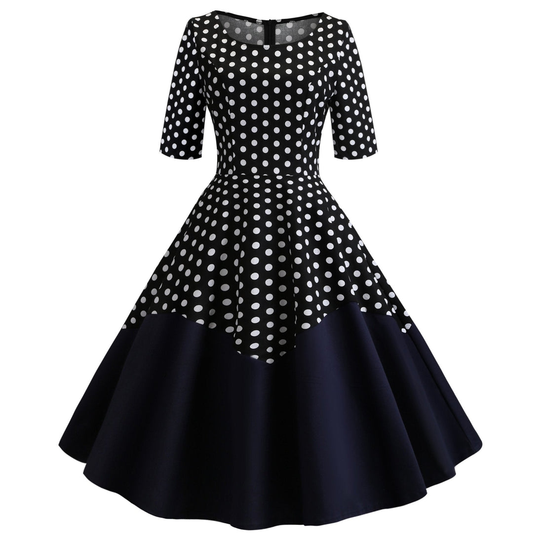 Round Neck Half Sleeves Vintage Dresses-Vintage Dresses-Yellow-S-Free Shipping at meselling99