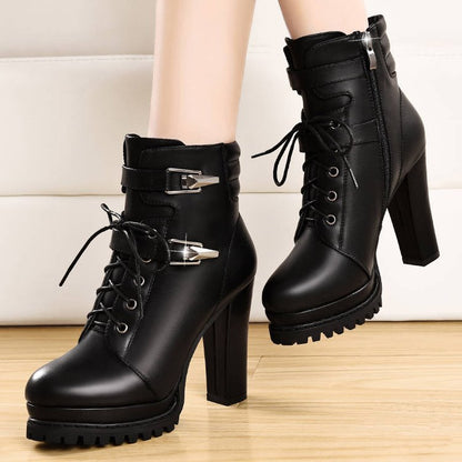Fashion Women Chunky Heels Short Winter Velvet Boots