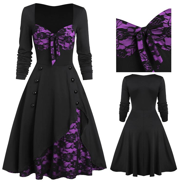 Vintage Middle Age Lace Long Sleeves Dresses for Women-Dresses-Free Shipping at meselling99