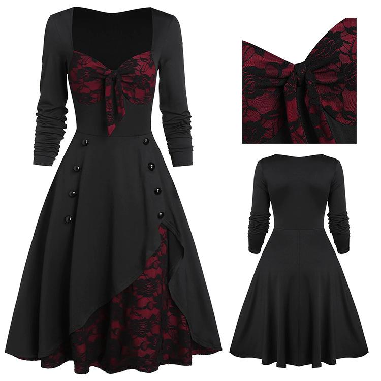 Vintage Middle Age Lace Long Sleeves Dresses for Women-Dresses-Free Shipping at meselling99