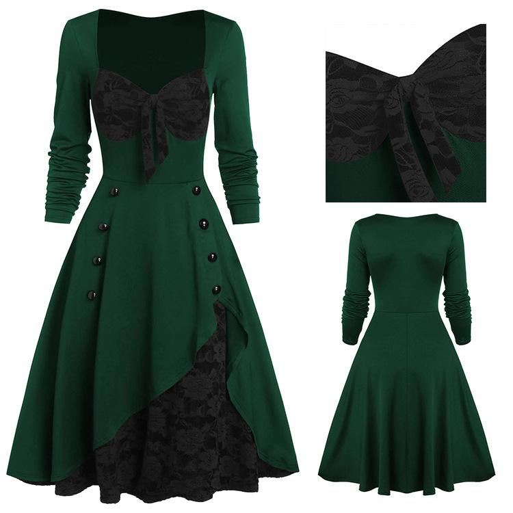 Vintage Middle Age Lace Long Sleeves Dresses for Women-Dresses-Free Shipping at meselling99