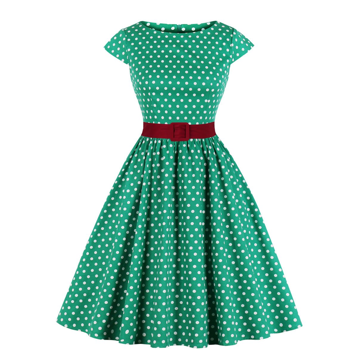 Women Regular Waist Dot Print Plus Sizes Midi Dresses-Vintage Dresses-Free Shipping at meselling99