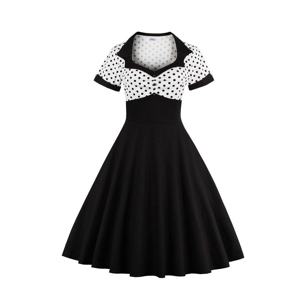 Women Square Neckline Dot Print Plus Size Retro Dresses-Vintage Dresses-Free Shipping at meselling99
