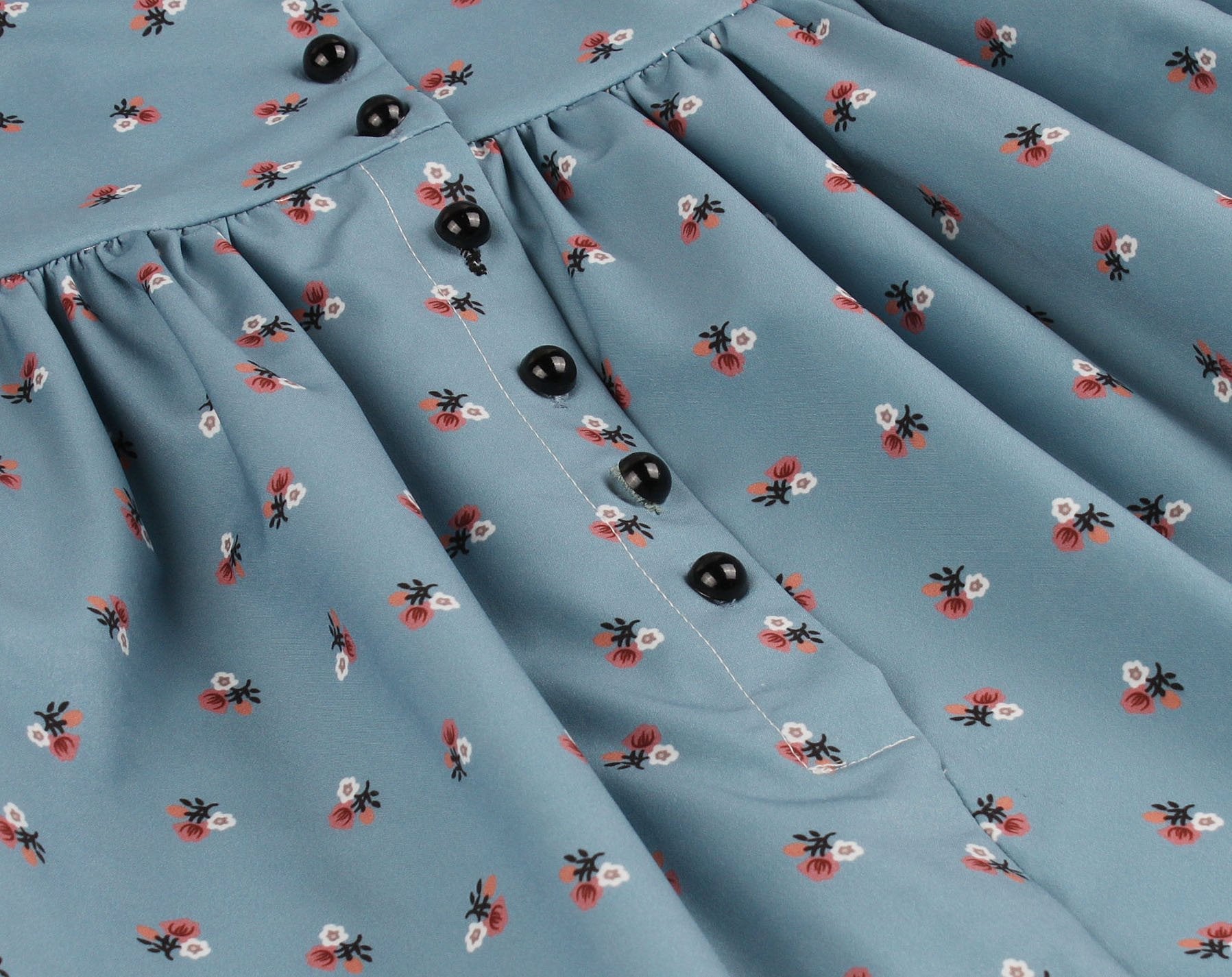 Women V Neck Floral Print High Waist Vintage Dresses with Button-Vintage Dresses-Free Shipping at meselling99