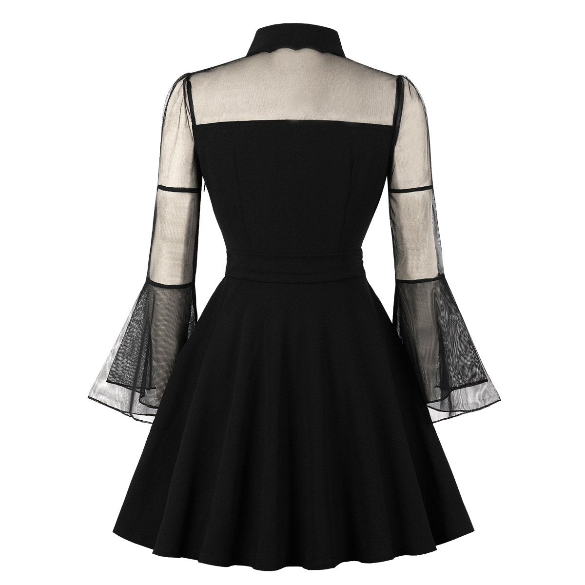 Plus Sizes Net Bell Sleeves Vintage Mini Dresses-Vintage Dresses-Free Shipping at meselling99