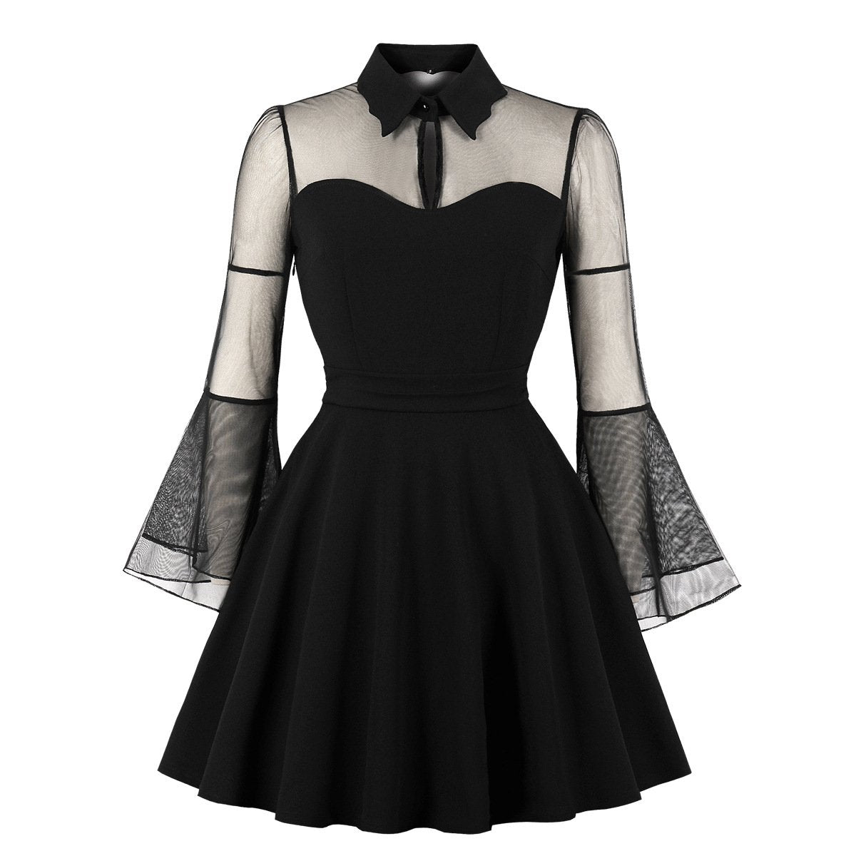 Plus Sizes Net Bell Sleeves Vintage Mini Dresses-Vintage Dresses-Free Shipping at meselling99