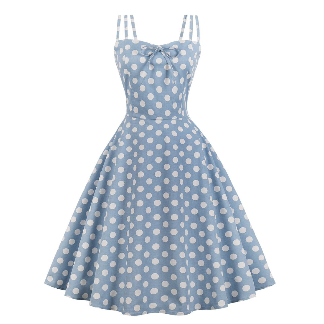 Women Summer Sphagetti Straps Dot Print Dresses-Vintage Dresses-Yellow-S-Free Shipping at meselling99