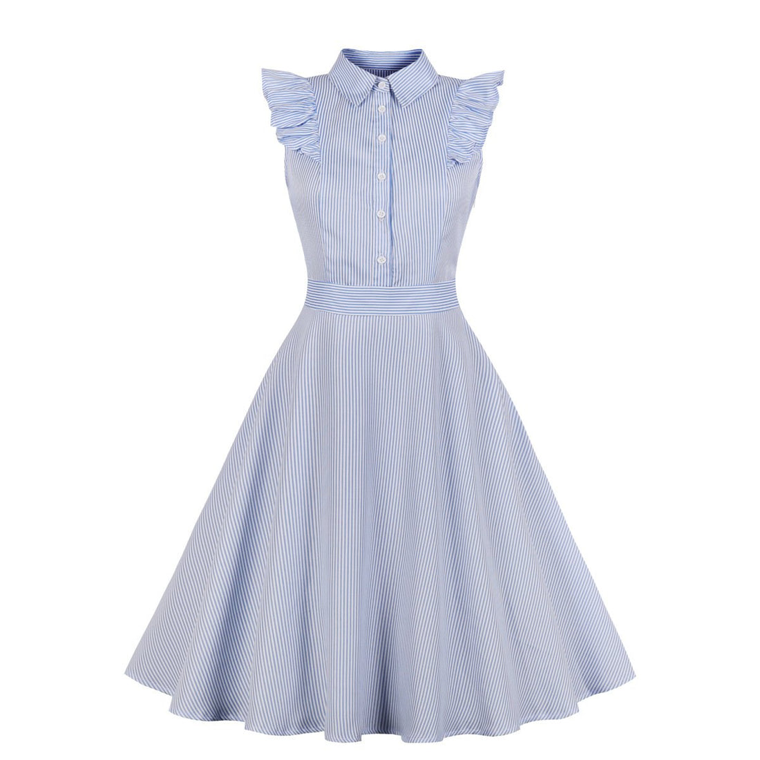 Women Plus Sizes Striped Ruffled Vintage Shirt Dresses-Vintage Dresses-Free Shipping at meselling99