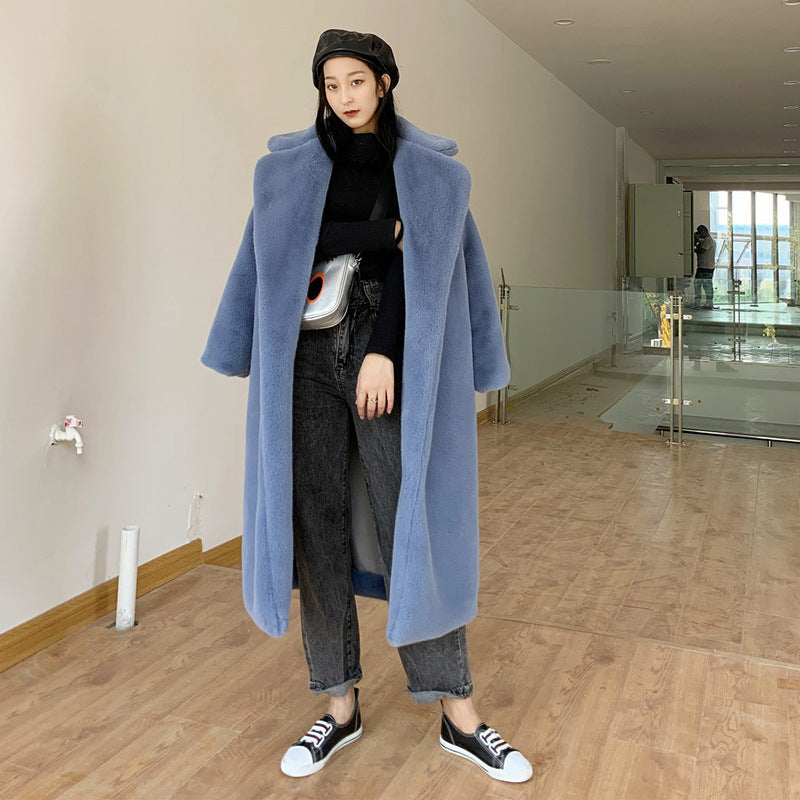 Women Winter Long Plus-Size Faux Rabbit Fur Coat