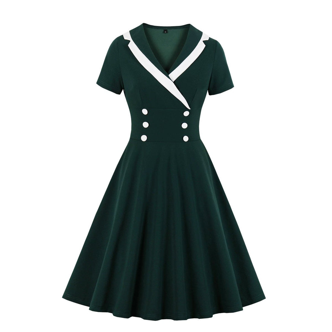 Women Constract Color V Neck Vintage Dresses-Vintage Dresses-Blue-S-Free Shipping at meselling99
