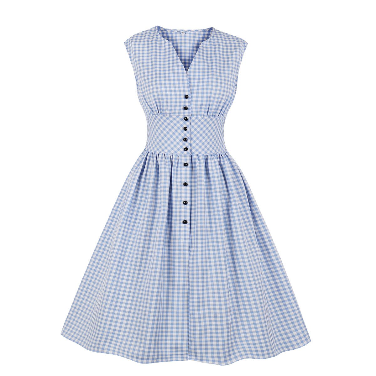 Vintage Button Floral Print High Waist Dresses-Vintage Dresses-Free Shipping at meselling99