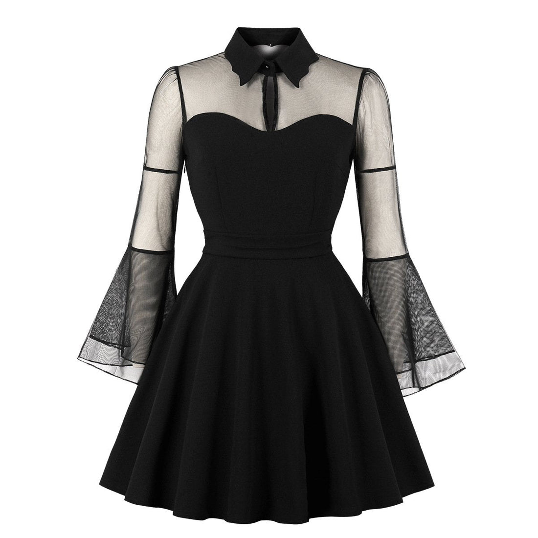 Plus Sizes Net Bell Sleeves Vintage Mini Dresses-Vintage Dresses-Free Shipping at meselling99