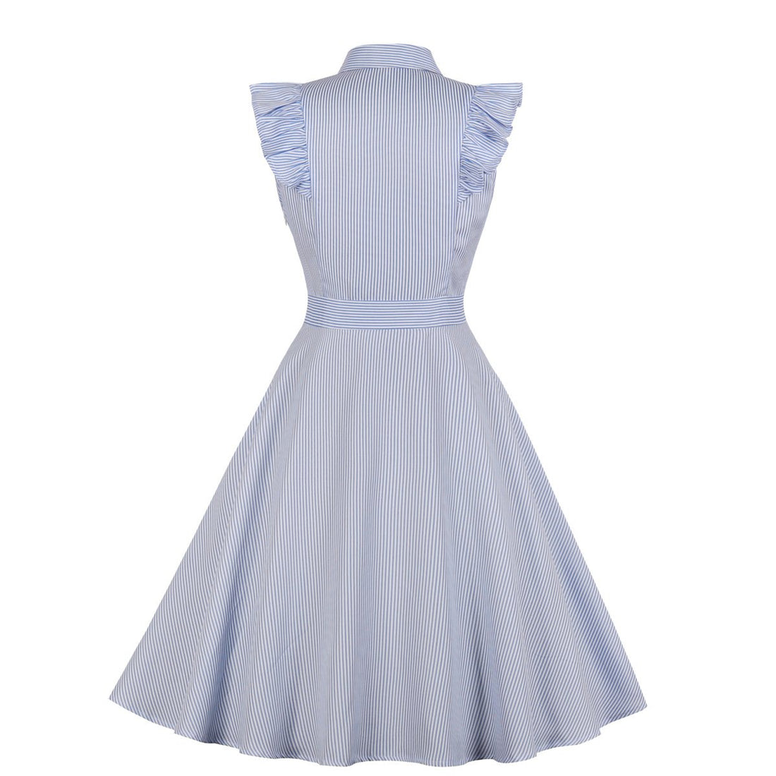Women Plus Sizes Striped Ruffled Vintage Shirt Dresses-Vintage Dresses-Free Shipping at meselling99
