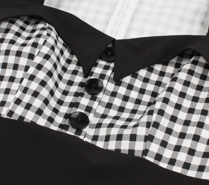 Women Plaid Vintage Square Neckline Short Sleeves Dresses-Vintage Dresses-Free Shipping at meselling99