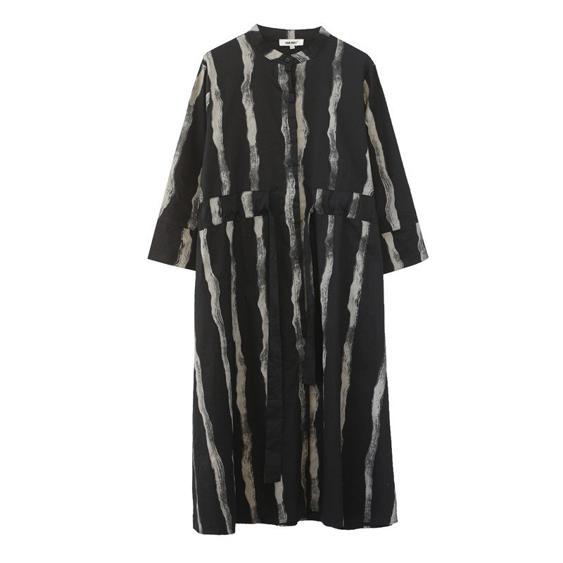 Black Linen Plus Sizes Shirt Midi Dresses-Dresses-Free Shipping at meselling99