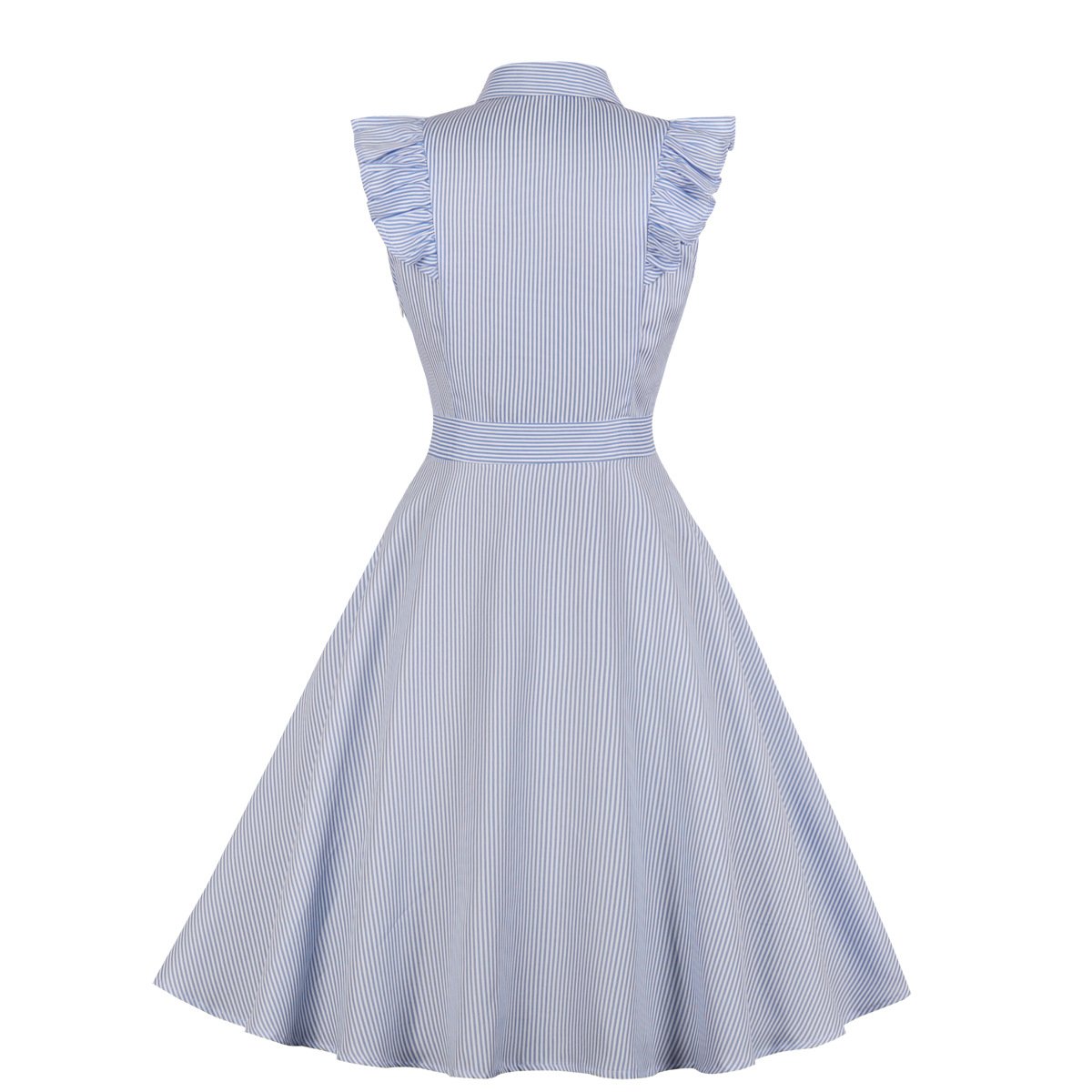 Women Plus Sizes Striped Ruffled Vintage Shirt Dresses-Vintage Dresses-Free Shipping at meselling99