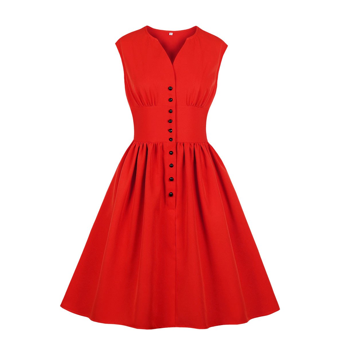 Vintage Button Floral Print High Waist Dresses-Vintage Dresses-Free Shipping at meselling99