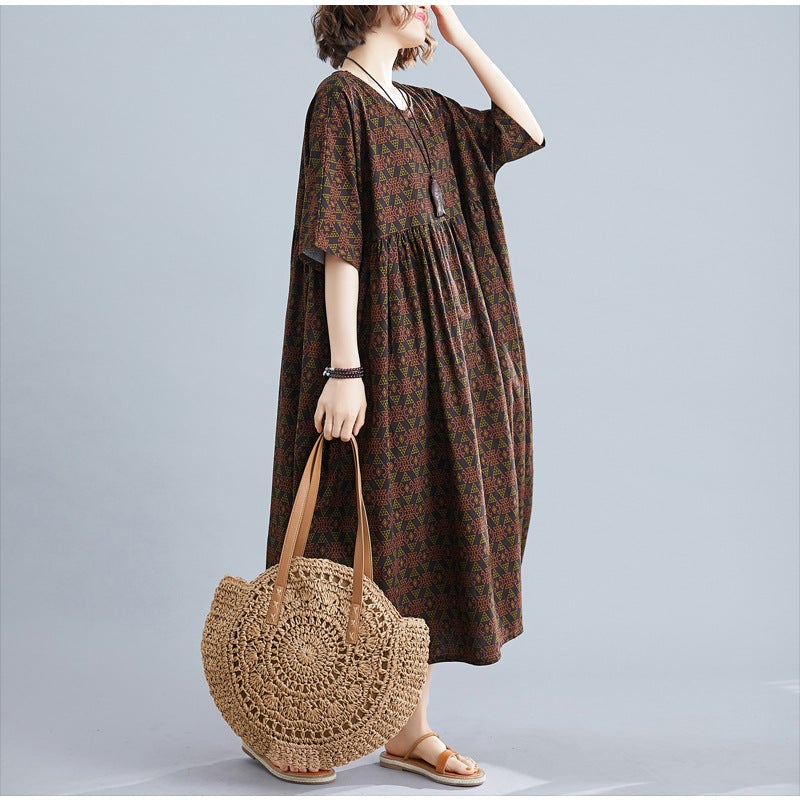 Vintage Linen Plus Sizes Summer Long Maxi Dresses-Dresses-Free Shipping at meselling99