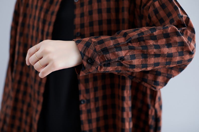 Casual Linen Plaid Plus Sizes Shirt Short Dresses-Dresses-Free Shipping at meselling99