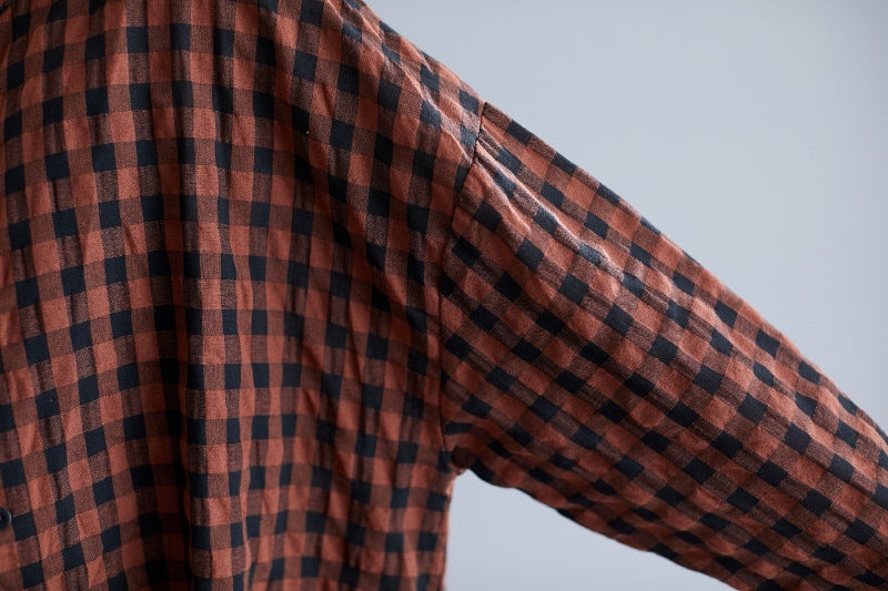 Casual Linen Plaid Plus Sizes Shirt Short Dresses-Dresses-Free Shipping at meselling99