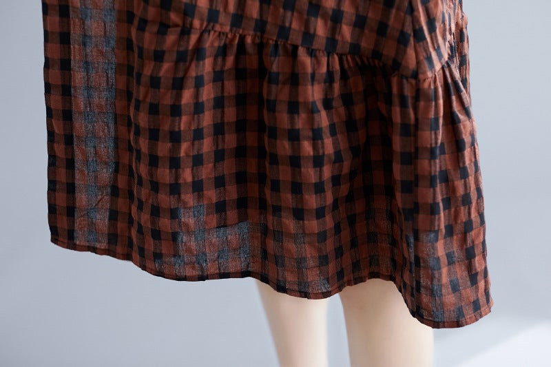 Casual Linen Plaid Plus Sizes Shirt Short Dresses-Dresses-Free Shipping at meselling99