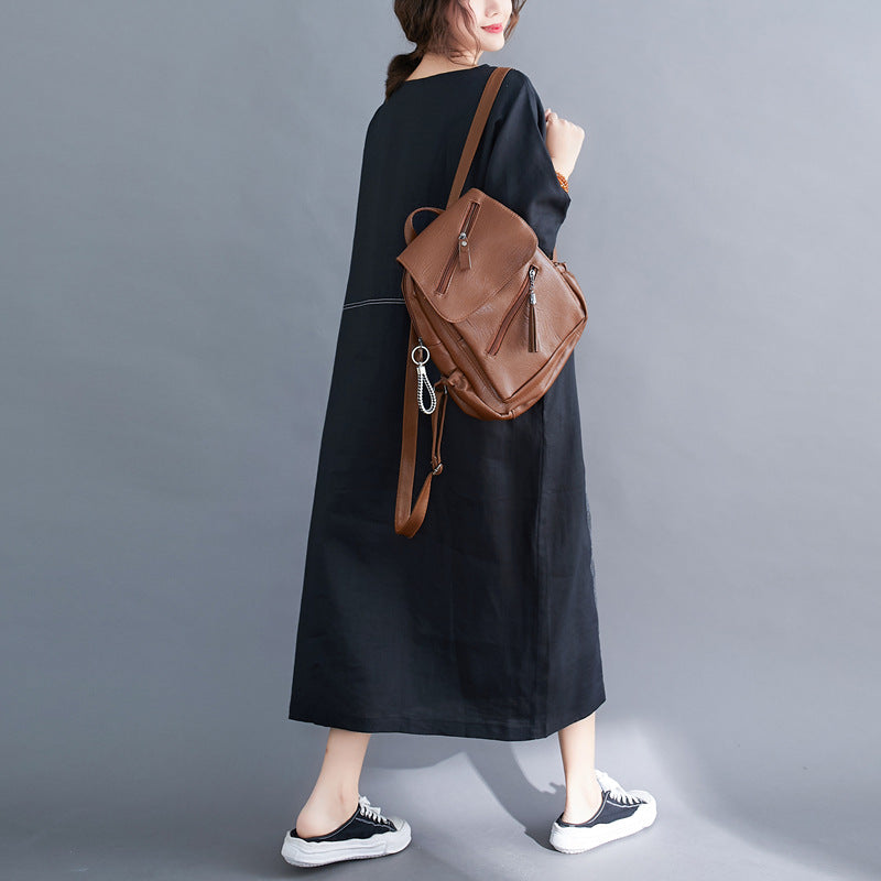 Summer Linen Plus Sizes Black Cozy Dresses-Dresses-Free Shipping at meselling99