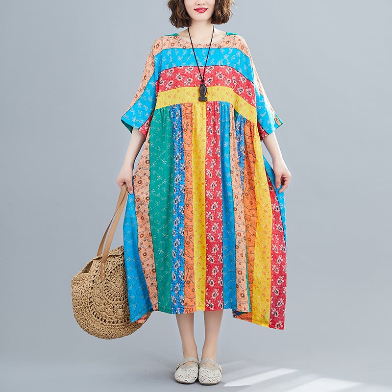 Women Summer Linen Plus Sizes Midi Dresses-Dresses-Yellow-One Size-Free Shipping at meselling99