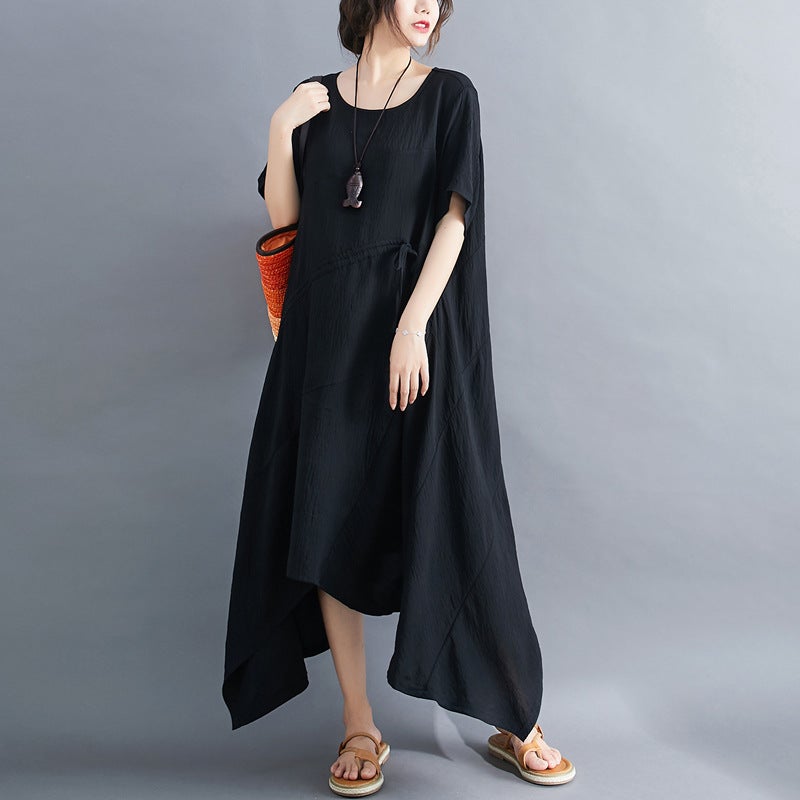 Vintage Irregular Linen Plus Sizes Long Maxi Dresses-Dresses-Black-XL-Free Shipping at meselling99