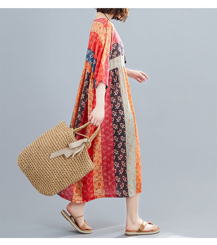 Women Summer Linen Plus Sizes Midi Dresses-Dresses-Free Shipping at meselling99