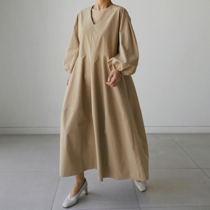 Women Loose Midi Length Casual Fall Dresses-Cozy Dresses-Khaki-S-Free Shipping at meselling99