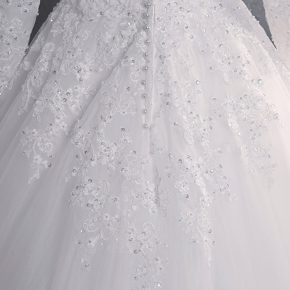 Elegant Long Sleeves Plus Sizes Muslim Brush Train Lace Wedding Dresses