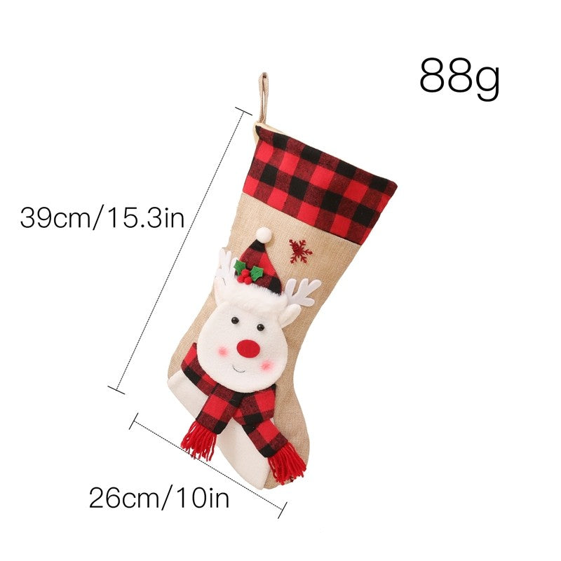 Linen 3D Cartoon Sock Gift Bag Christmas Decoration