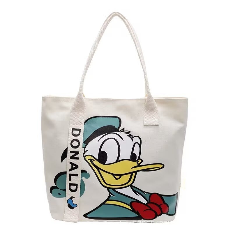 Large Capacity Canvas Shoulder Bag With Cute Cartoon Print