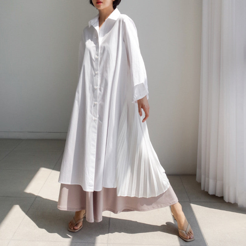 Classy Women Plus Sizes Pleated Long Shirt Dresses-Cozy Dresses-Free Shipping at meselling99
